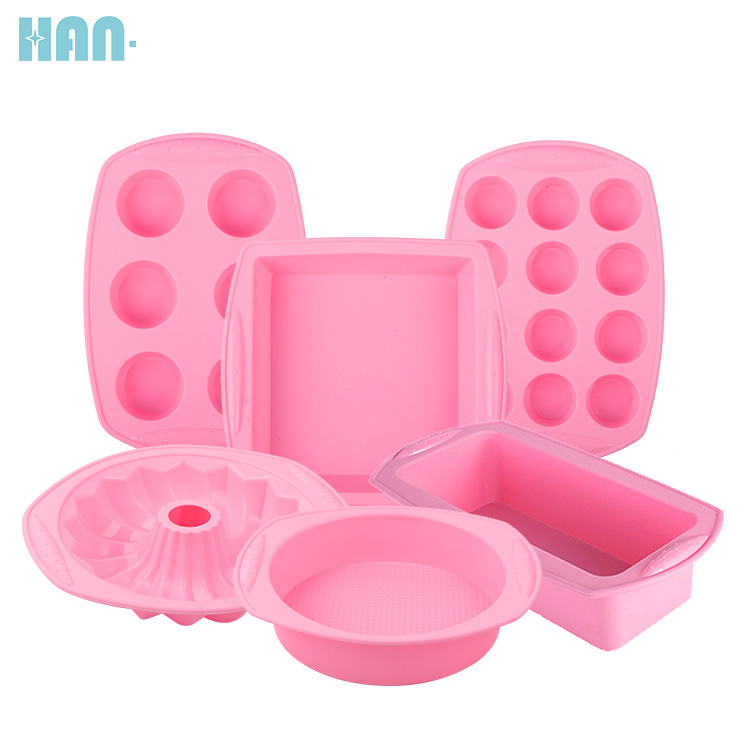 Kitchen food grade Pink silicone baking pan set cake mold bakeware sets Rectangle Toast Loaf Pan Pizza Pan