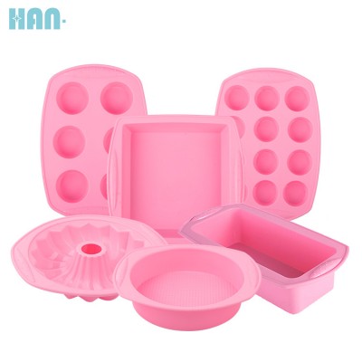 Kitchen food grade Pink silicone baking pan set cake mold bakeware sets Rectangle Toast Loaf Pan Pizza Pan